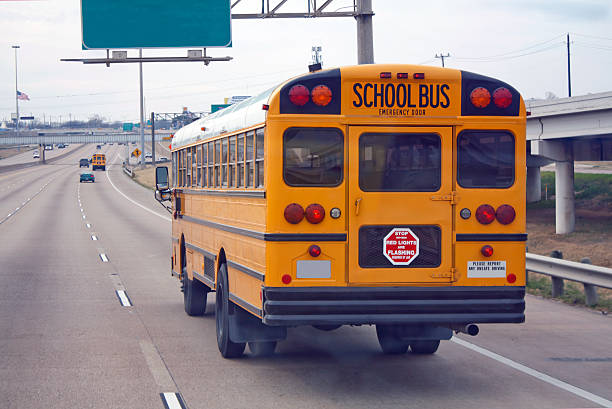 istock Texas School Bus and Blank Sign 524176491
