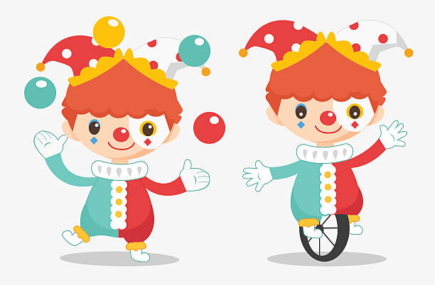ilustracja ładna klaun - child jumping white background small stock illustrations