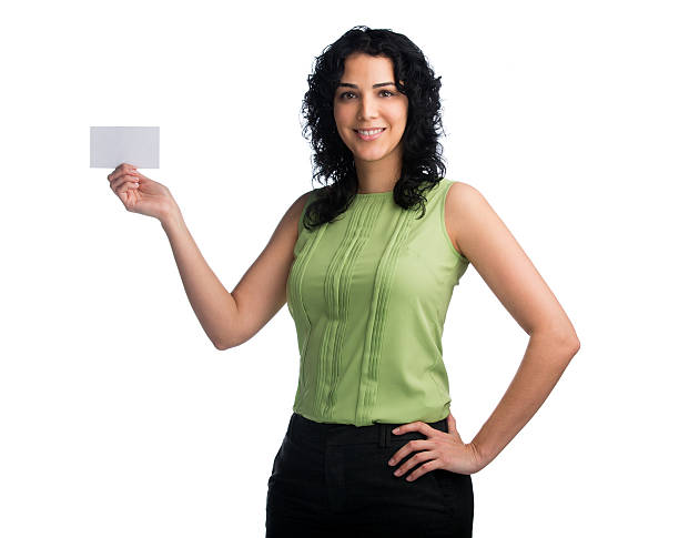 istock Businesswoman showing empty business card 524176737