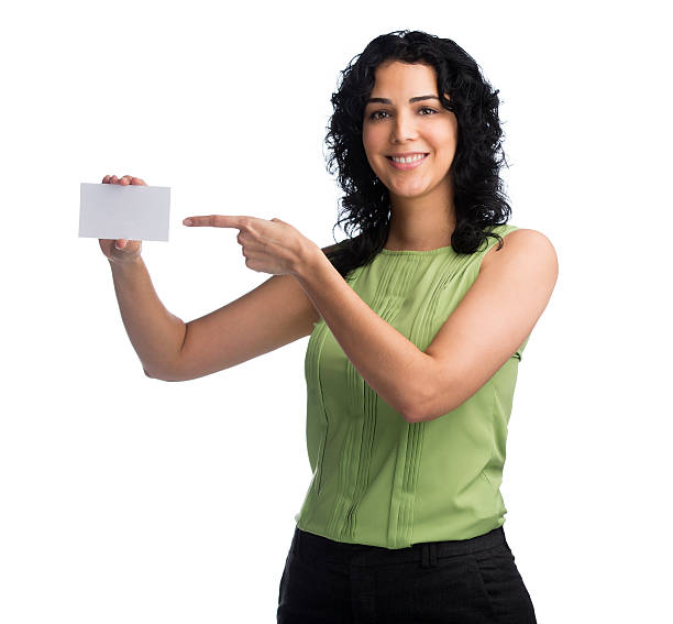 istock Businesswoman showing empty business card 524176739