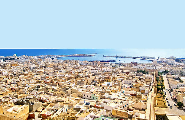 Aerial view from mediaval fortress,  Tunisia, Africa stock photo