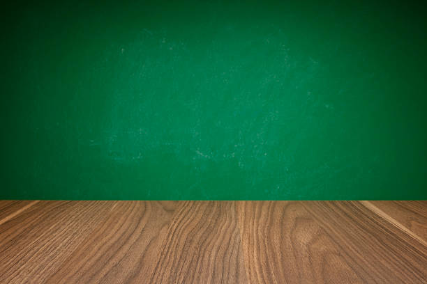 istock School desk against green chalkboard background 524177982