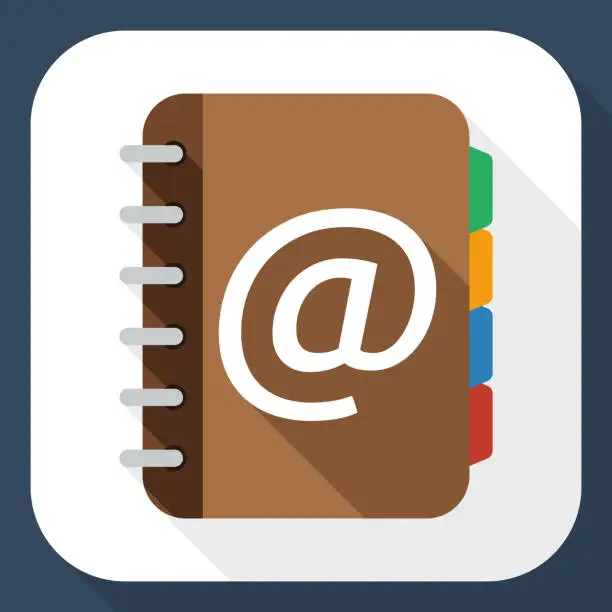 Vector illustration of Address book flat icon with long shadow