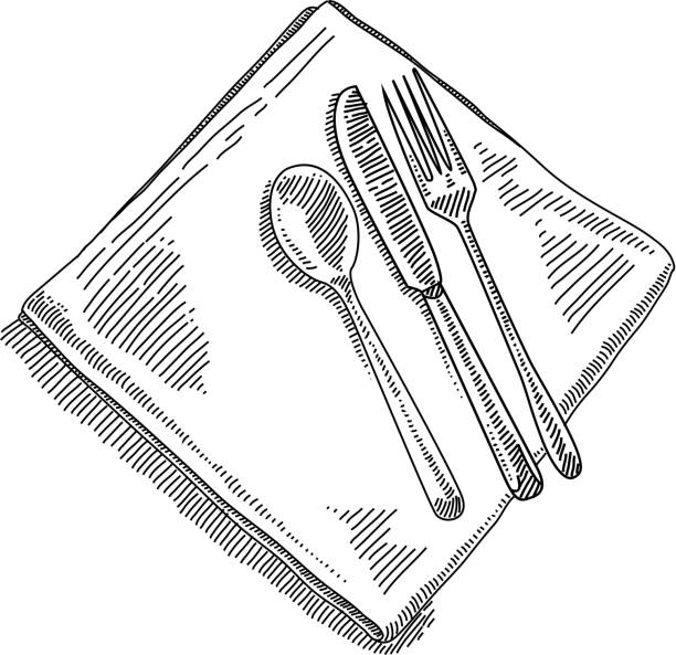 Place setting Drawing Line drawing of Place setting. Elements are grouped.contains eps10 and high resolution jpeg. clip art of a forks stock illustrations