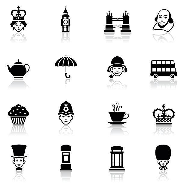 illustrazioni stock, clip art, cartoni animati e icone di tendenza di gruppo di icone britannico - london bridge