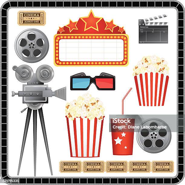 Ilustración de Película Y Elementos De La Industria Cinematográfica y más Vectores Libres de Derechos de Sala de cine