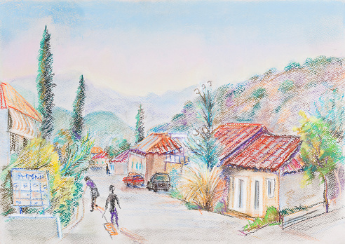 Street in little Greece settlement. South, summer,