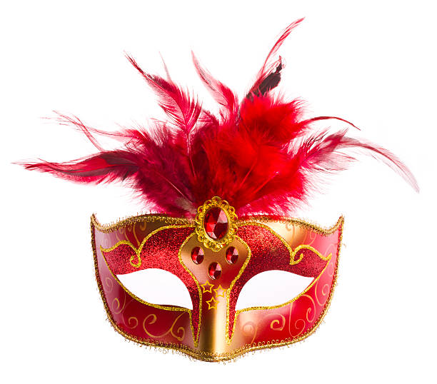 Red carnival mask with feathers isolated on white stock photo