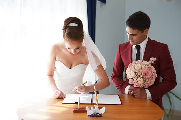 istock couple signing the wedding register 524198389