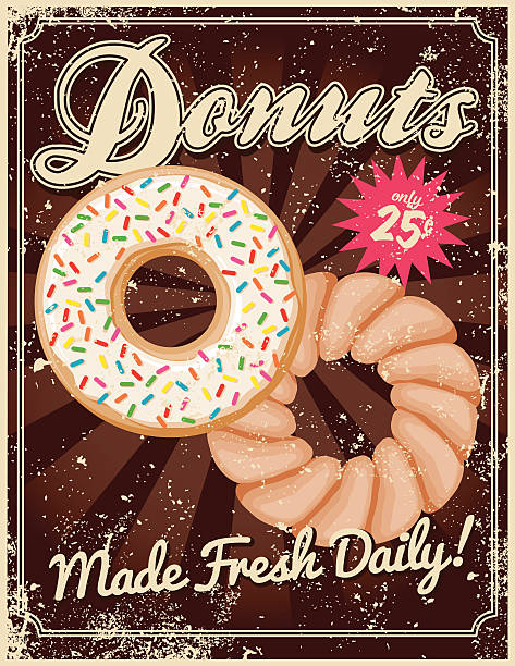 Vintage Screen Printed Donuts Poster Stock Illustration - Download