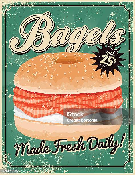 Vintagesiebdruckbagel Poster Stock Vektor Art und mehr Bilder von Bagel - Bagel, Altertümlich, Brotsorte