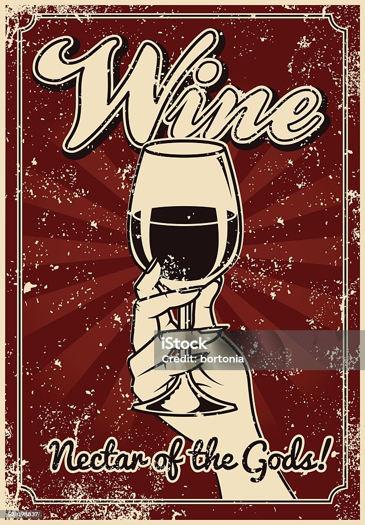 Cartel Vintage serigrafiado vino - arte vectorial de Póster libre de derechos