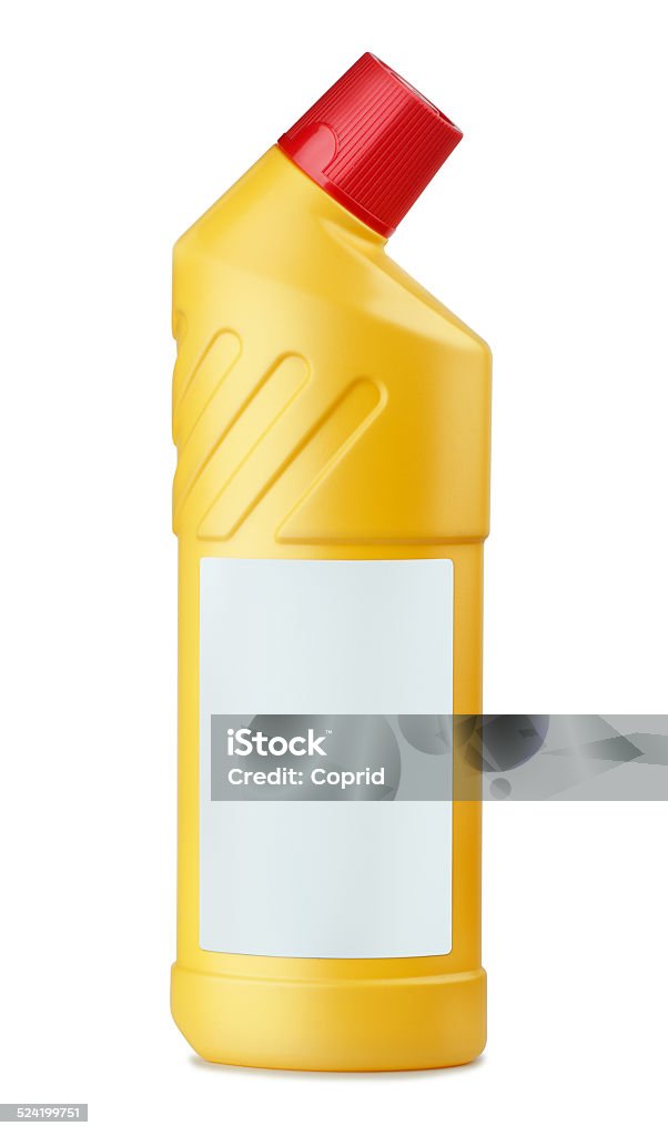 WC cleaner Yellow plastic bottle of WC cleaner with blank label Antiseptic Stock Photo