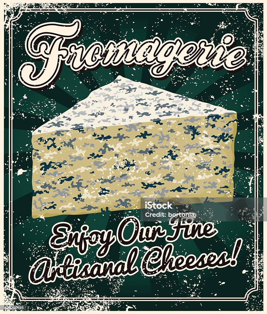 Cartel Vintage serigrafiado queso - arte vectorial de Alimento libre de derechos