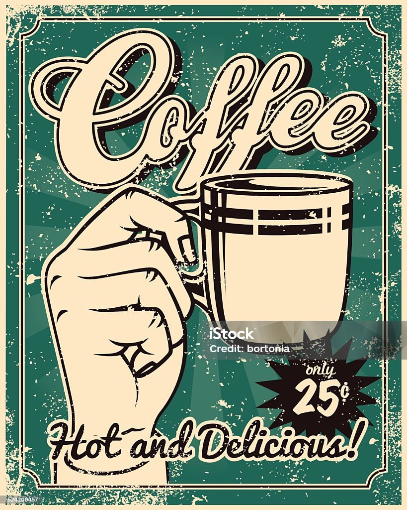 Cartel Vintage serigrafiado café - arte vectorial de Café - Bebida libre de derechos