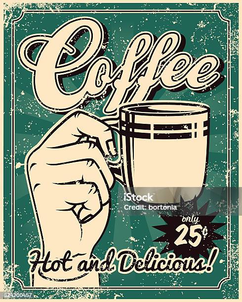 Ilustración de Cartel Vintage Serigrafiado Café y más Vectores Libres de Derechos de Café - Bebida - Café - Bebida, Anticuado, Retro
