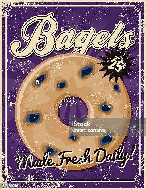 Vintage Screen Printed Bagel Poster Stock Illustration - Download Image Now - Bagel, Baked, Blueberry