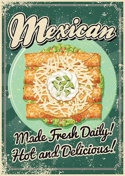 Vector illustration of Vintage Screen Printed Mexican Food Poster