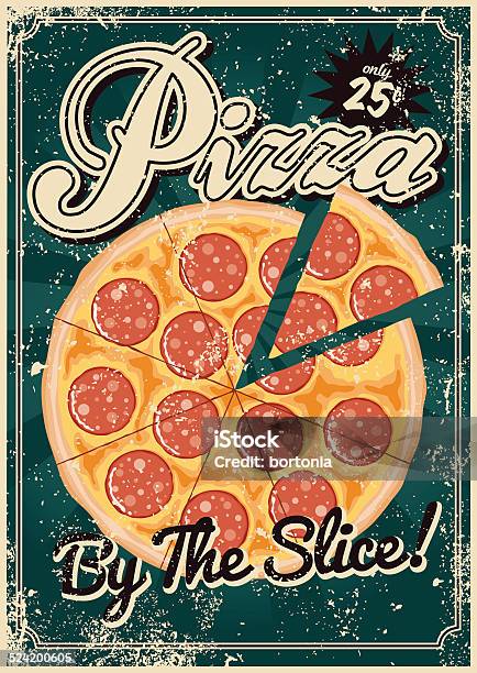 Vintage Screen Printed Pizza Poster Stock Illustration - Download Image Now - Pizza, Retro Style, Old-fashioned