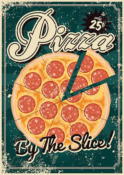Vector illustration of Vintage Screen Printed Pizza Poster