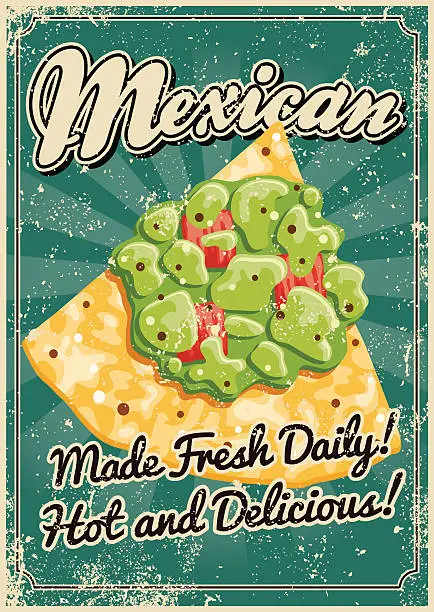 Vector illustration of Vintage Screen Printed Mexican Food Poster