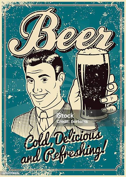 Ilustración de Serigrafiado De Cerveza Vintage Cartel y más Vectores Libres de Derechos de Póster - Póster, Anticuado, Retro
