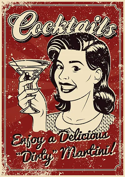 Vector illustration of Vintage Screen Printed Cocktail Poster