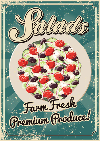 Vintage Screen Printed Salad Poster
