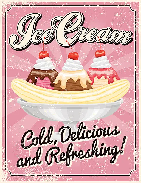Vector illustration of Vintage Screen Printed Ice Cream Poster
