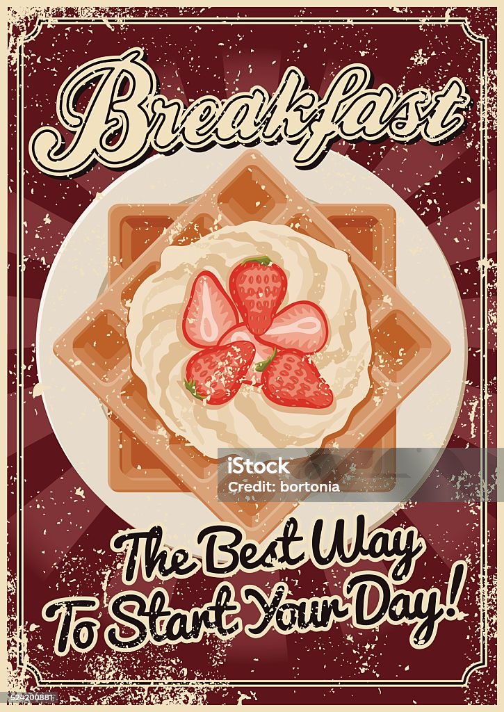 Cartel Vintage serigrafiado desayuno - arte vectorial de Gofre libre de derechos