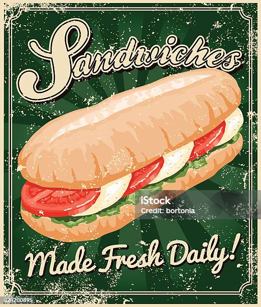 Ilustración de Cartel Vintage Serigrafiado Sándwich y más Vectores Libres de Derechos de Bocadillo - Bocadillo, Relleno - Descripción física, Alimento