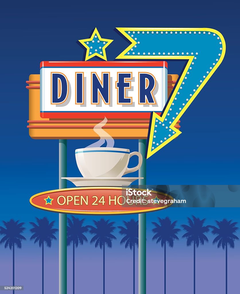 Neón Diner señal - arte vectorial de Cafetería de carretera libre de derechos