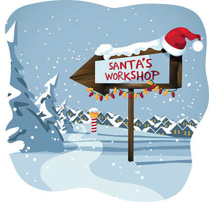 Santa's workshop sign at the north pole