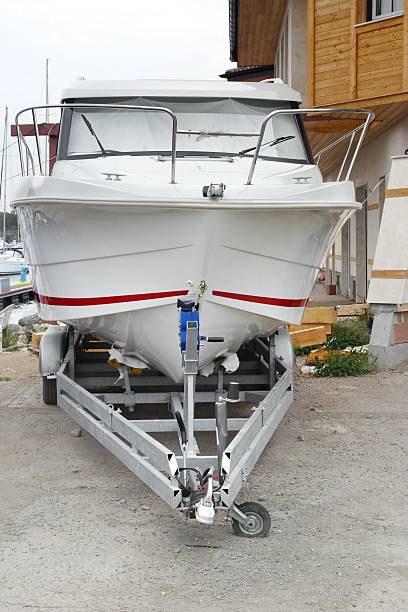 istock New Boat on a Trailer in a Shipyard 524226733