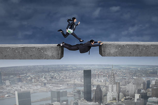 istock Businesswoman runs above her colleague 524227501