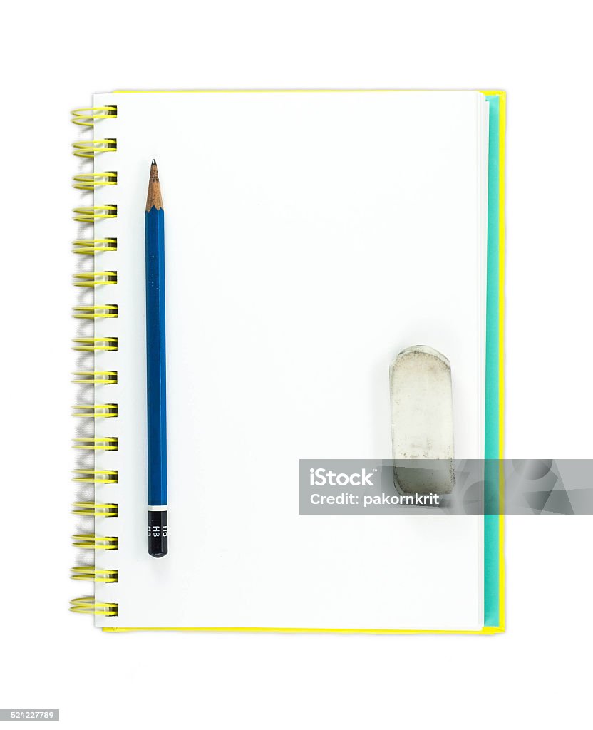 Pencil on Blank Page pencil on blank page of notebook isolated in white background with clipping path Blank Stock Photo