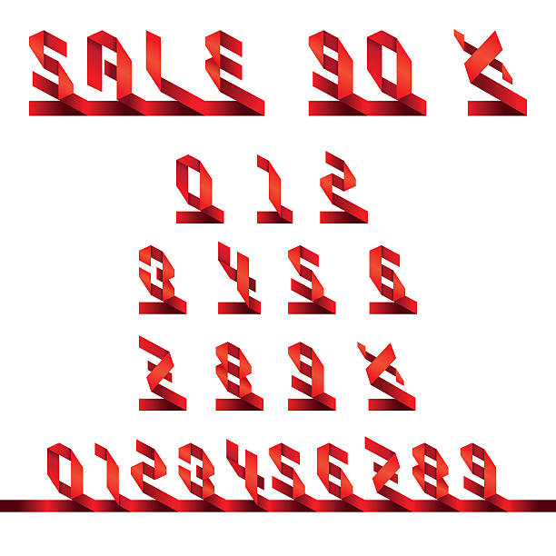 zestaw sprzedaż tekst & numery: origami styl - 0 6 months stock illustrations