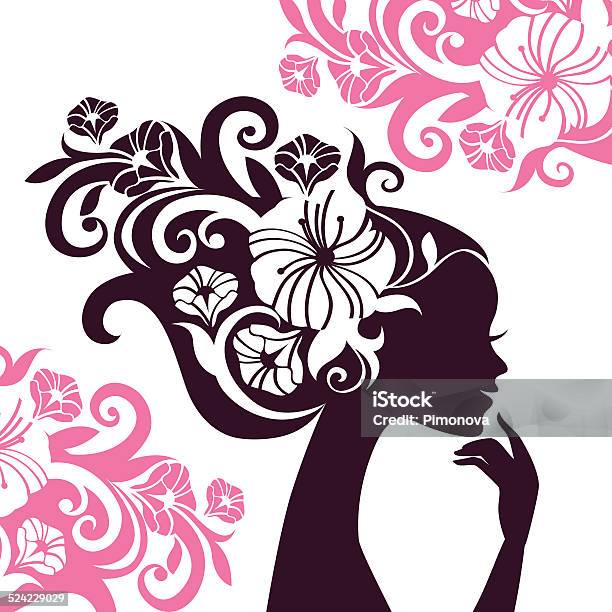 Beautiful Woman Silhouette With Flowers Stock Illustration - Download Image Now - Abstract, Adult, Beautiful People
