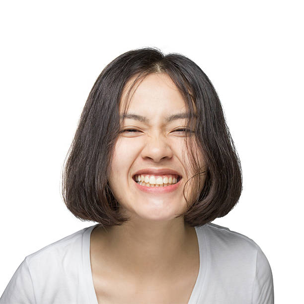 Young woman with smiling face isolated on white background.