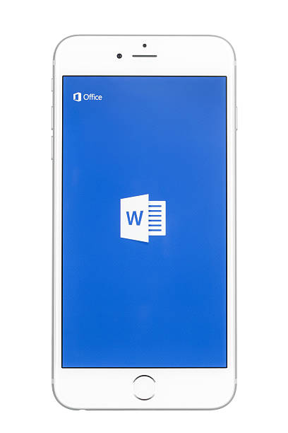 Apple iPhone 6 Plus Showing The Microsoft Word App Screen Izmir, Turkey - November 8, 2014: The newest version Apple iPhone 6 Plus Silver showing the Microsoft Word App startup screen. microsoft stock pictures, royalty-free photos & images
