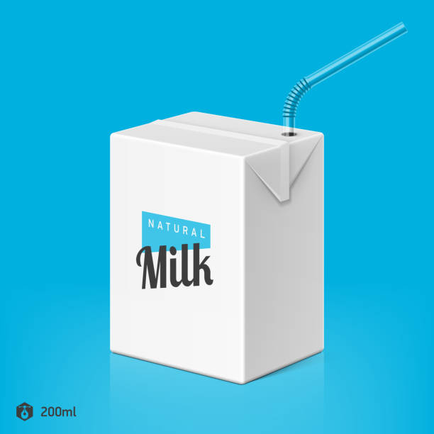 mleka lub soku paczki z słomka do picia szablon - surowe mleko stock illustrations