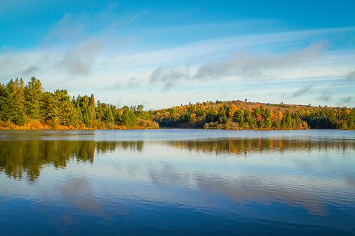 Zaovine lake in autumn day at Tara mountain. Photographed in medium format.