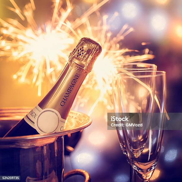 Party Feeling With Sparklers And Champagne Stock Photo - Download Image Now - Champagne, Christmas, Sparkler - Firework