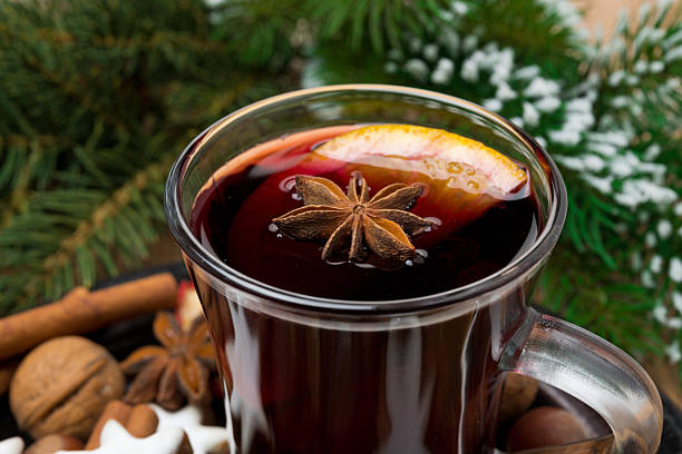 istock Christmas mulled wine in glass cup close-up 524262145