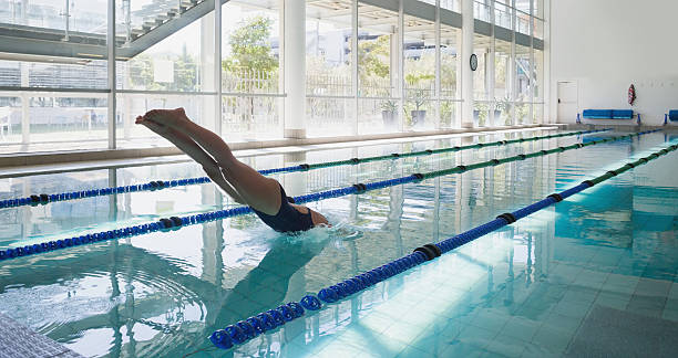 istock Swimmer diving into the pool at leisure center 524262153