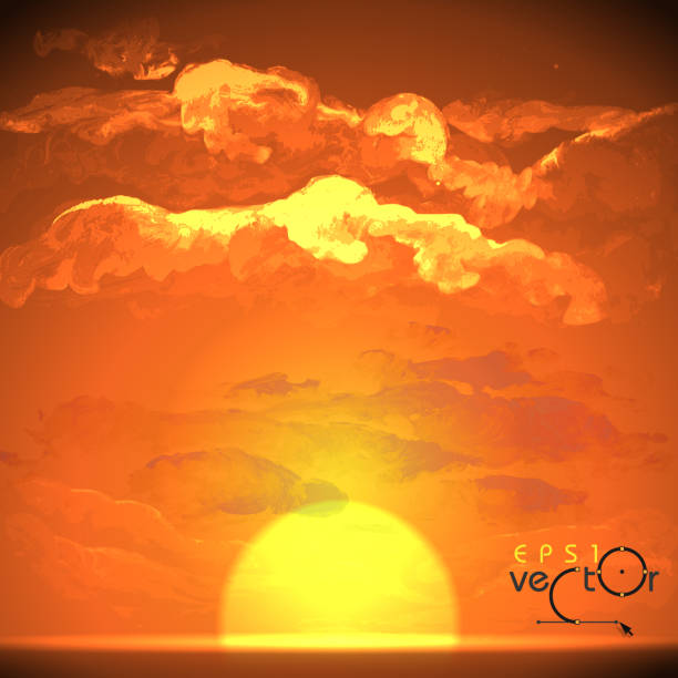 Sunset, Sunrise With Clouds vector art illustration