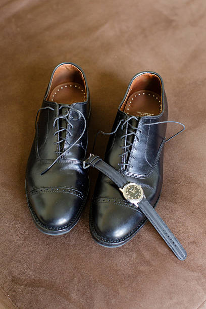 istock Groom's Shoes With Vintage Watch 524262943