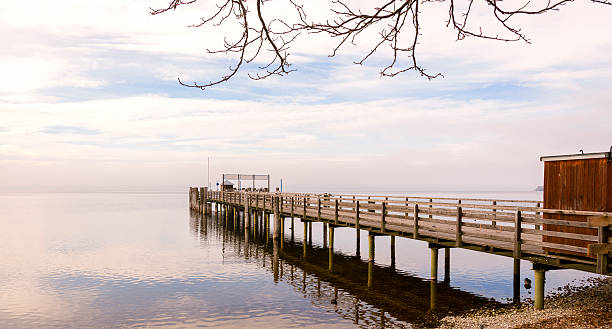 istock Wooden Dock With Shore During Winter Season 524263267