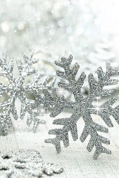 istock Christmas ornaments silver snowflakes with bokeh 524263947