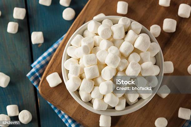 White Mini Marshmallows In A Bowl Stock Photo - Download Image Now - Candy, Chewy, Dessert - Sweet Food